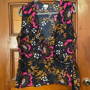 Navy Floral Wrap Top